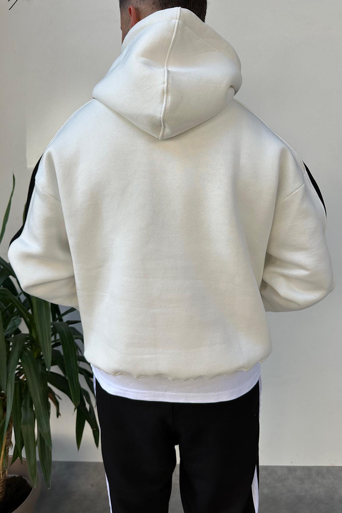 F1 Beyaz Şeritli Hoodie