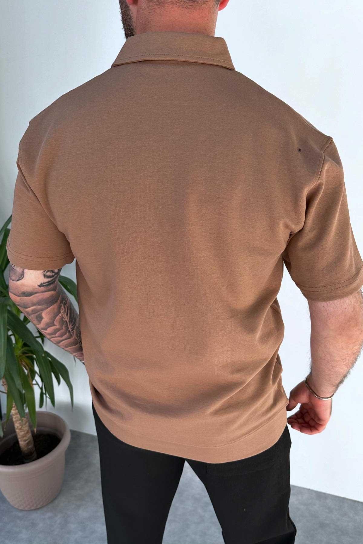 Kahverengi Polo Yaka Oversize T-Shirt