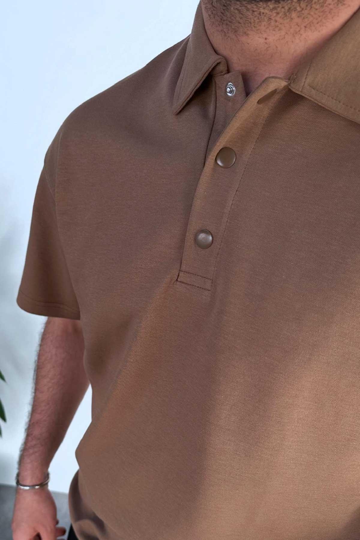 Kahverengi Polo Yaka Oversize T-Shirt