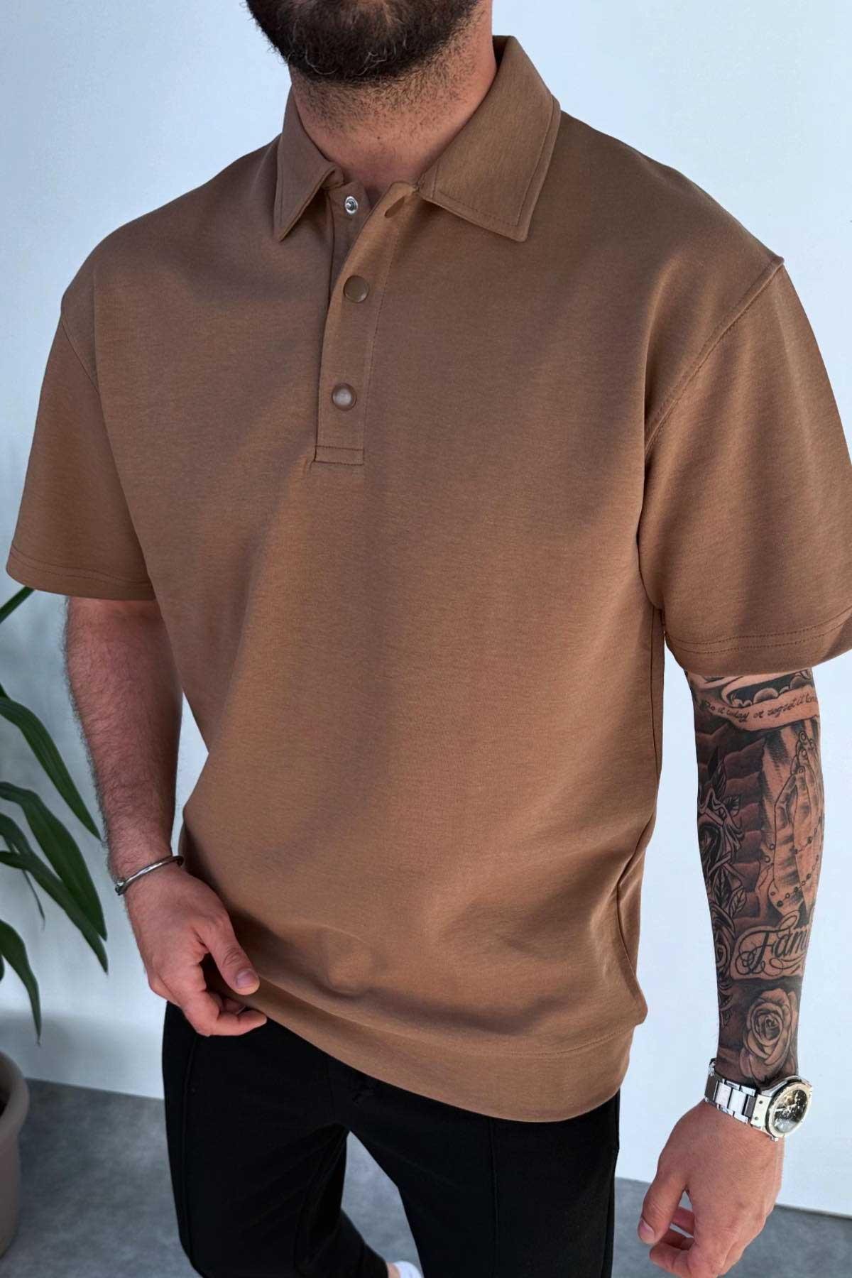 Kahverengi Polo Yaka Oversize T-Shirt