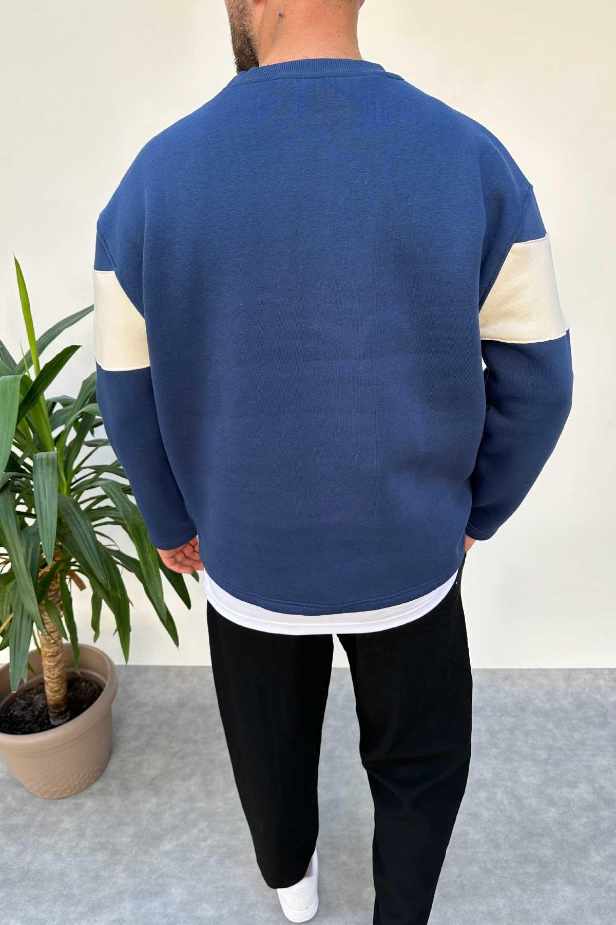 Mavi Beyaz Parçalı Oversize Sweat