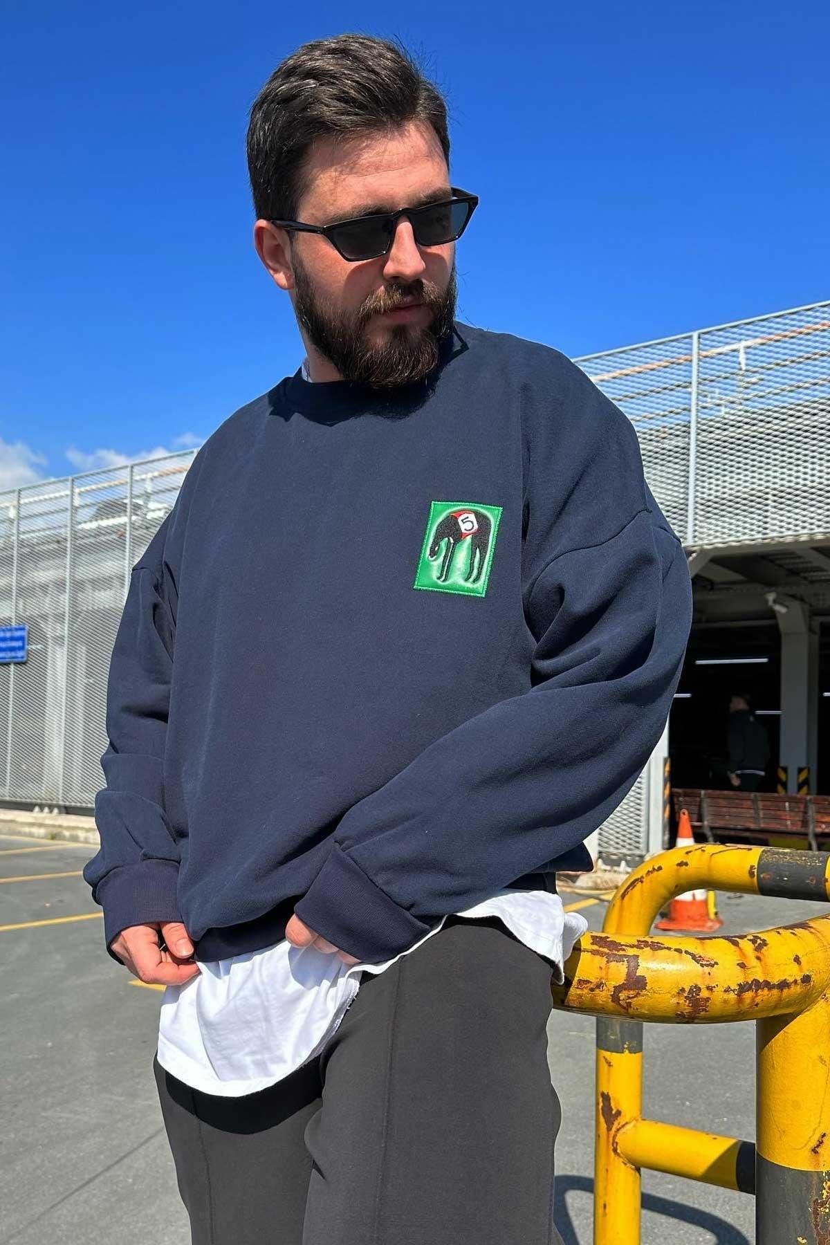 Mavi Ufak Baskılı Swaetshirt