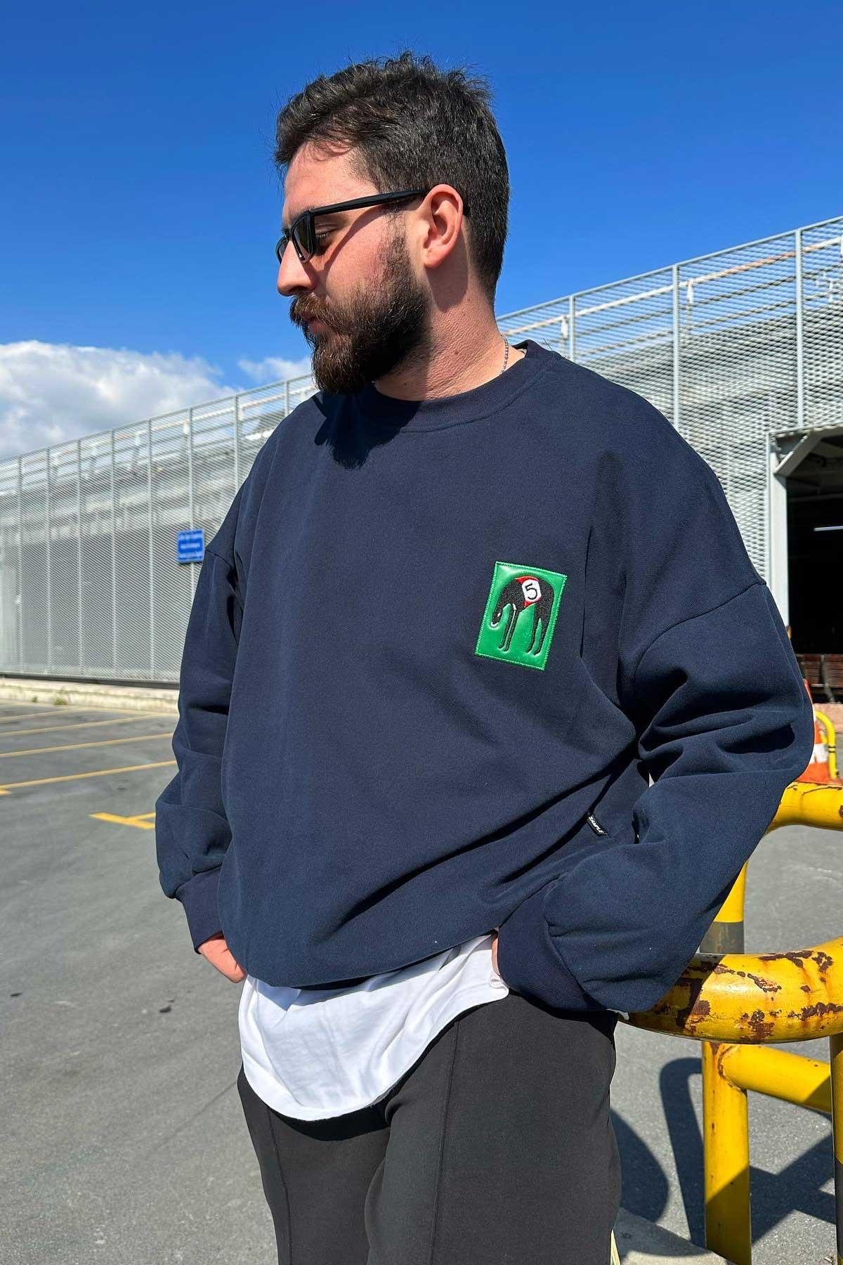 Mavi Ufak Baskılı Swaetshirt