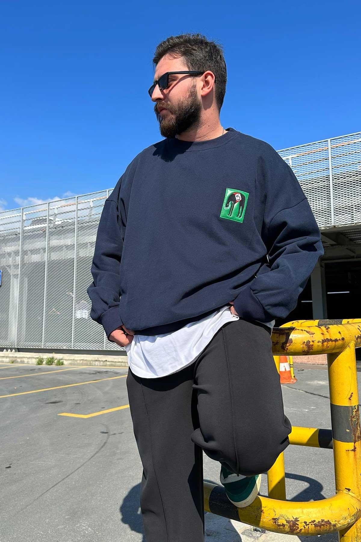 Mavi Ufak Baskılı Swaetshirt