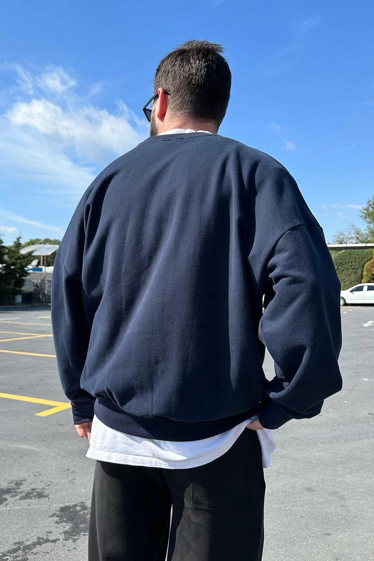 Mavi Ufak Baskılı Swaetshirt