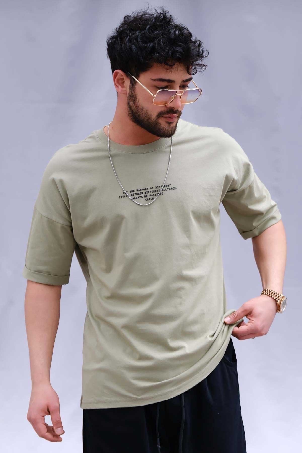 Oversize Be Positive Yeşil T-Shirt