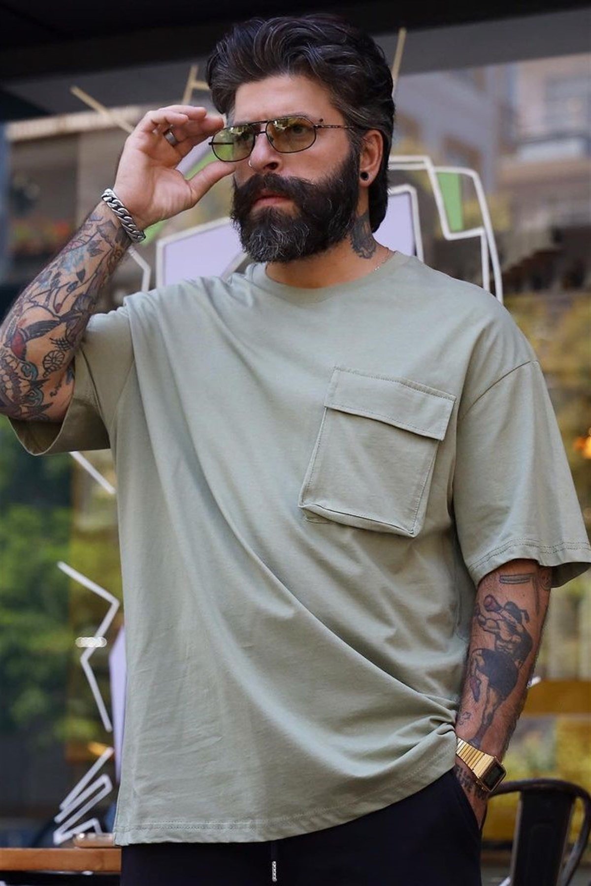 Oversize Cepli T-Shirt Haki