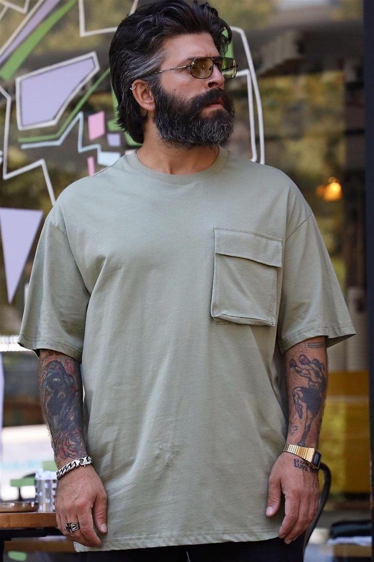 Oversize Cepli T-Shirt Haki