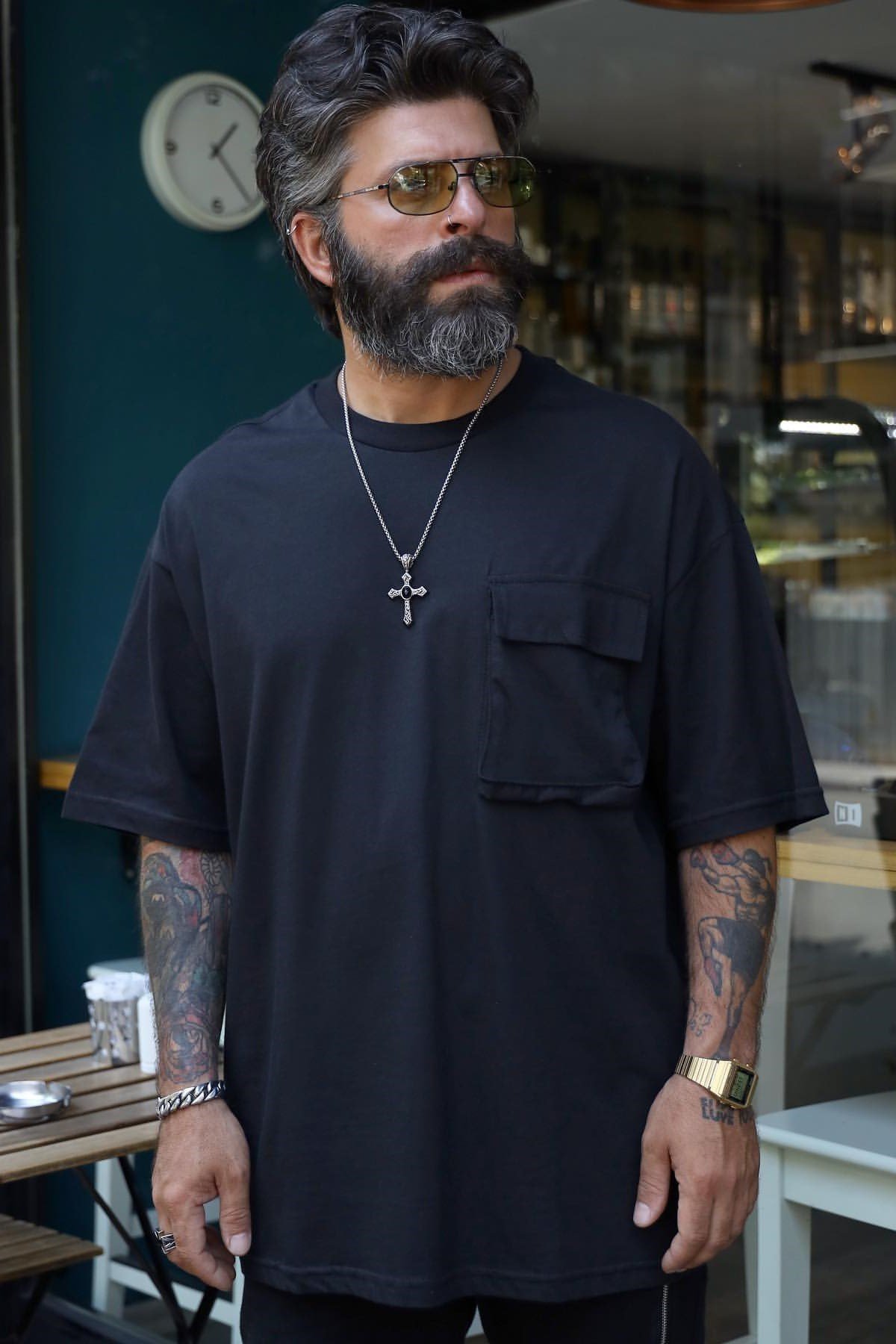 Oversize Cepli T-Shirt Siyah