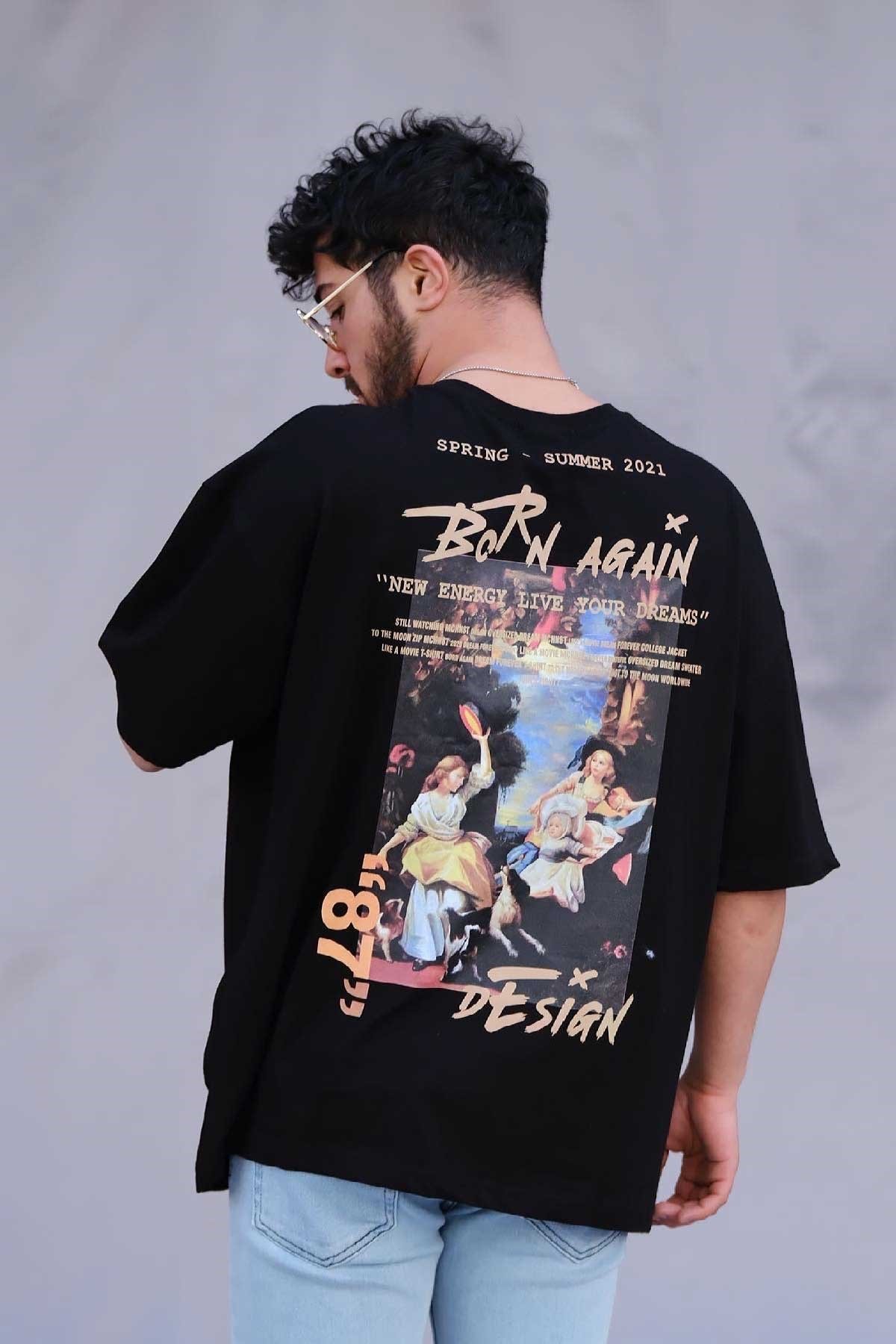 Oversize Siyah T-Shirt Born Again