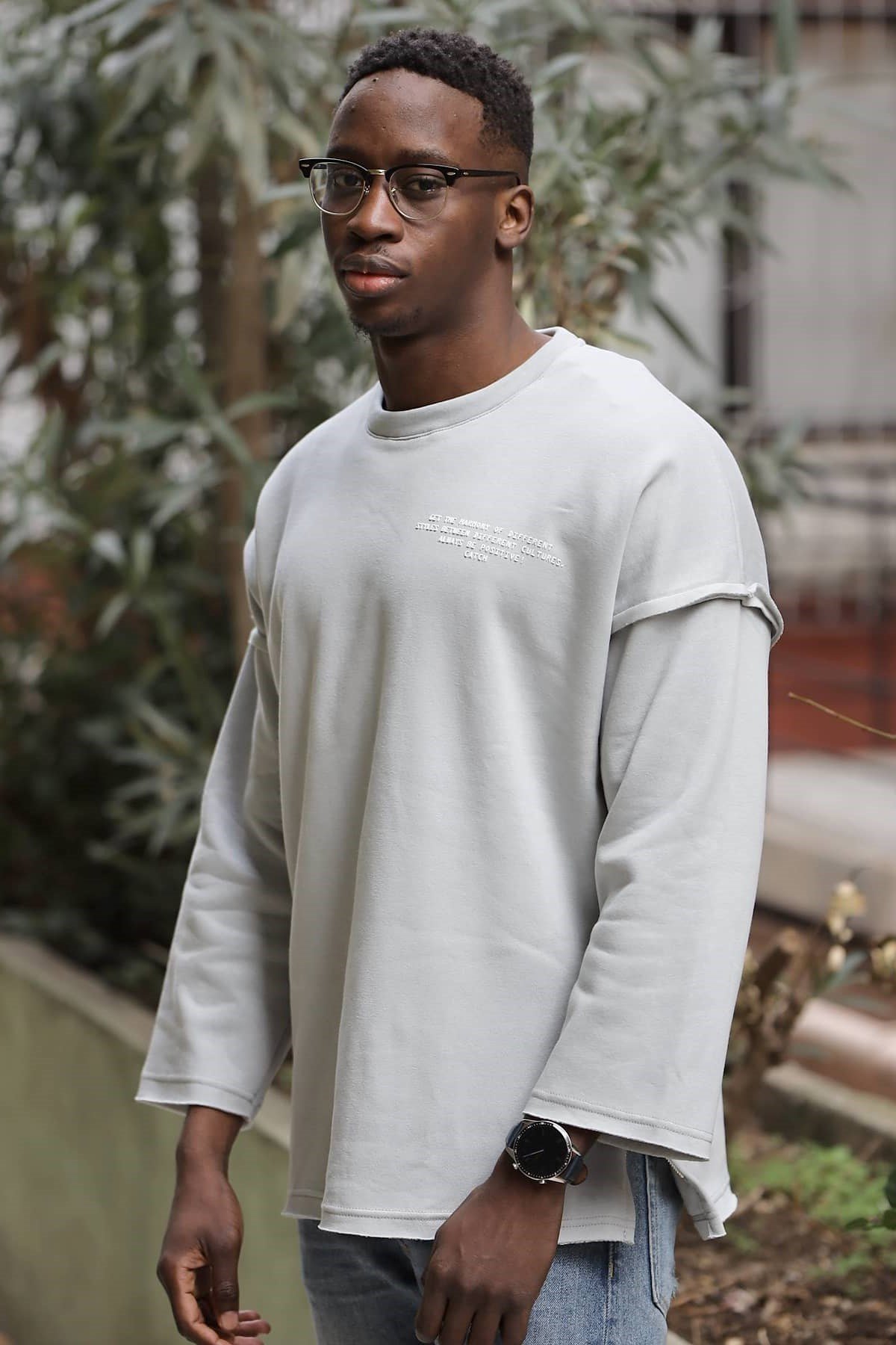 Oversize Yandan Fermuarlı Sweatshirt Beyaz