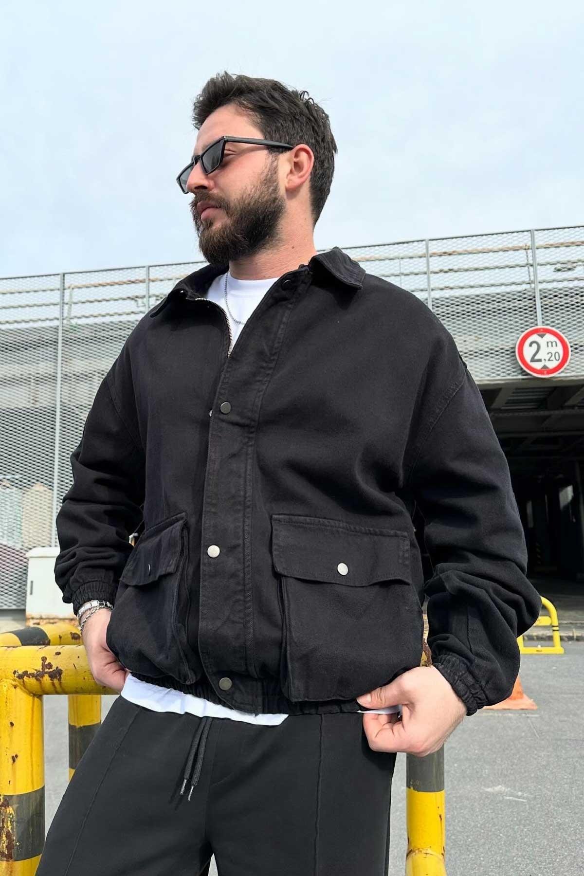 Siyah Gabardin Bomber Ceket