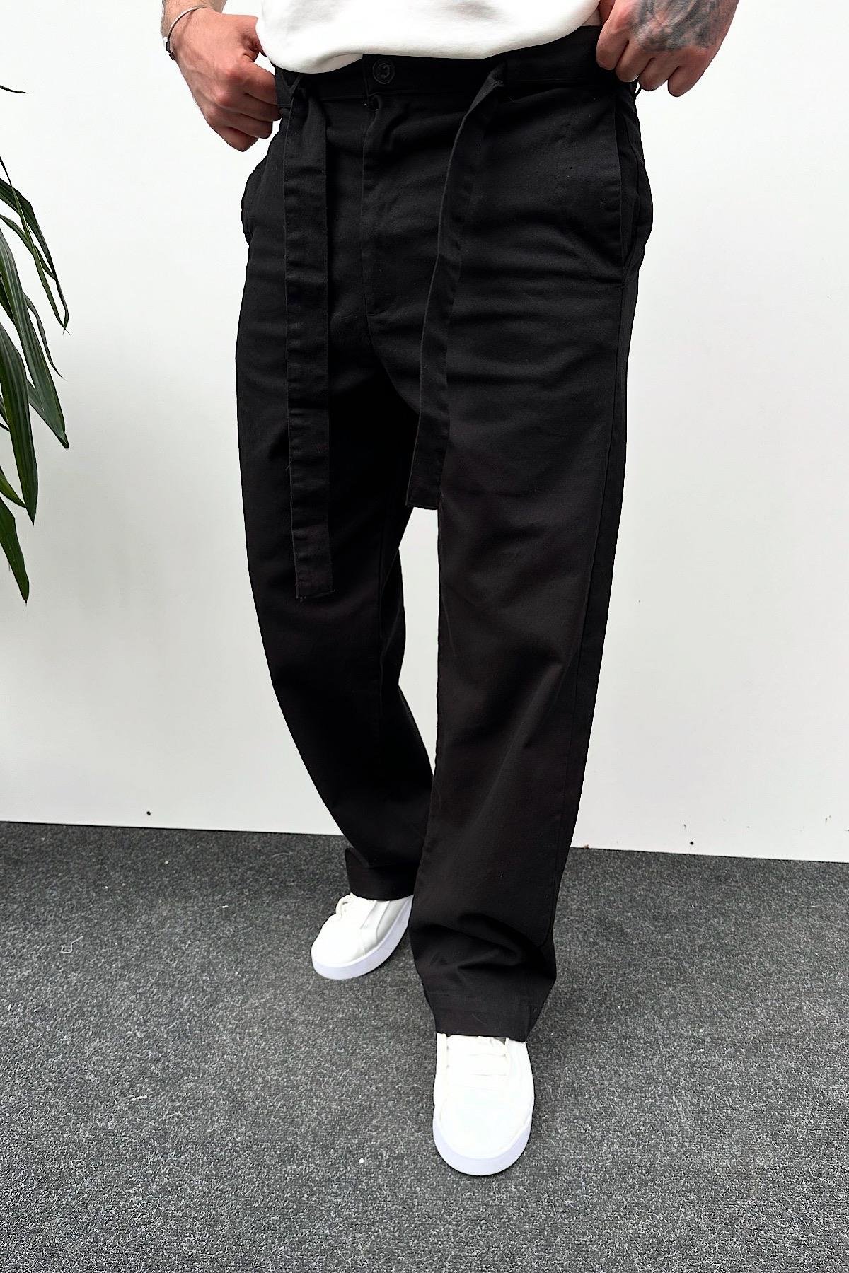 Siyah Kuşaklı Baggy Pantolon 