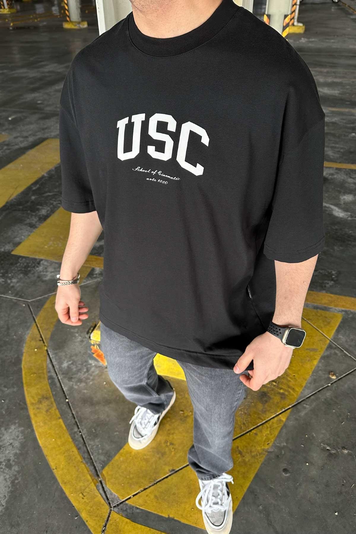 Siyah Usc Bol Kalıp T-Shirt