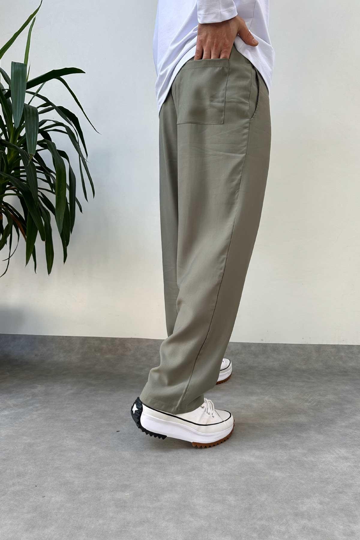Yeşil Tensel Kumaş Baggy Pantolon