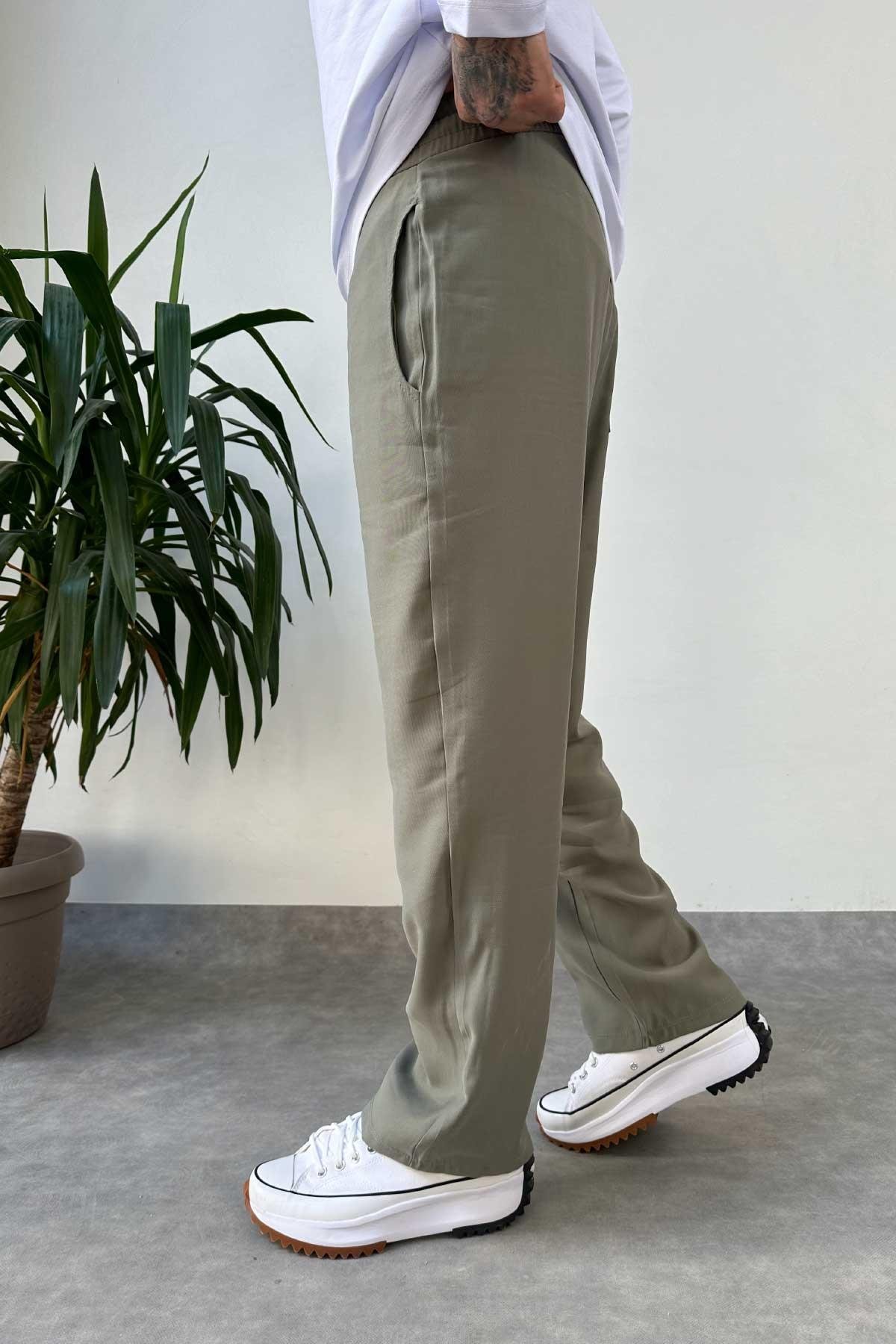 Yeşil Tensel Kumaş Baggy Pantolon