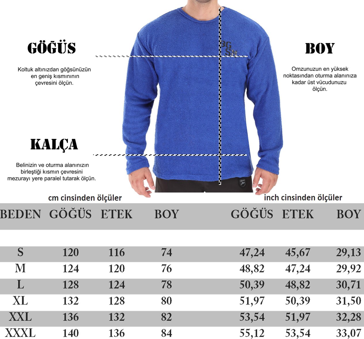 Erkek Oversize Sweatshirt, Kışlık Havlu Kumaş Kazak