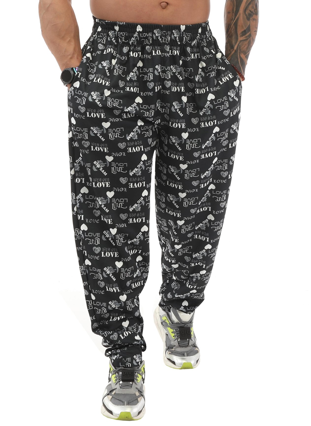 Gri Love Desenli Body Pantolon Big Sam 1136