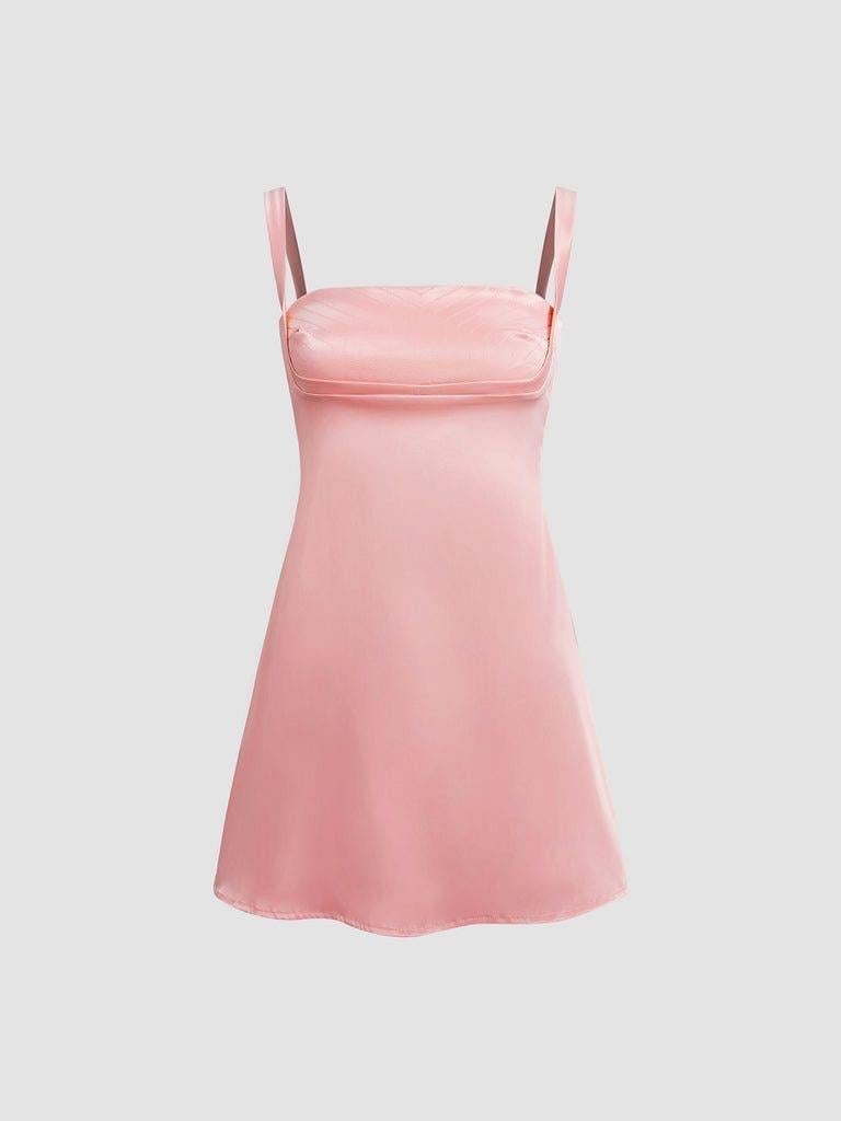 SATEN MİNİ ELBİSE - PEMBE