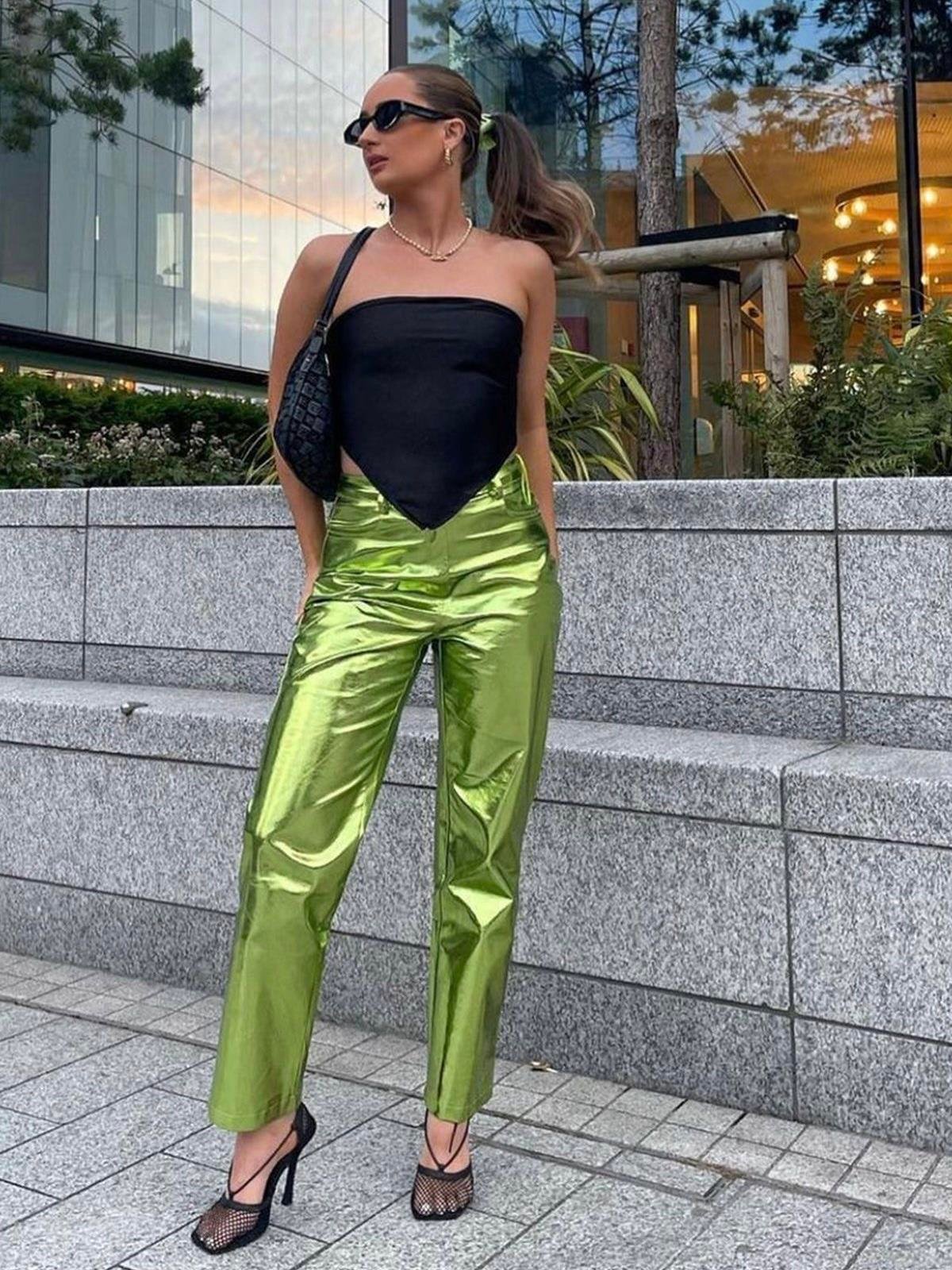 YEŞİL METALİK PANTOLON
