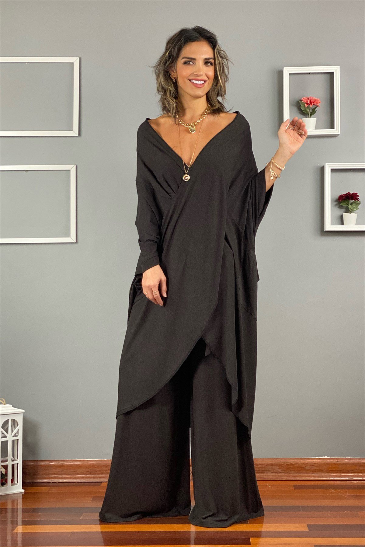 Gri Özel Tasarım Oversize İkili Takım