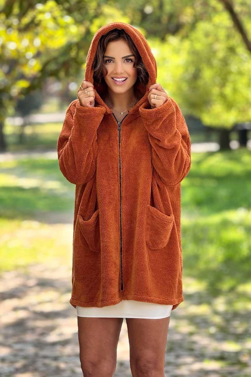 Kiremit Renk Peluş Mont