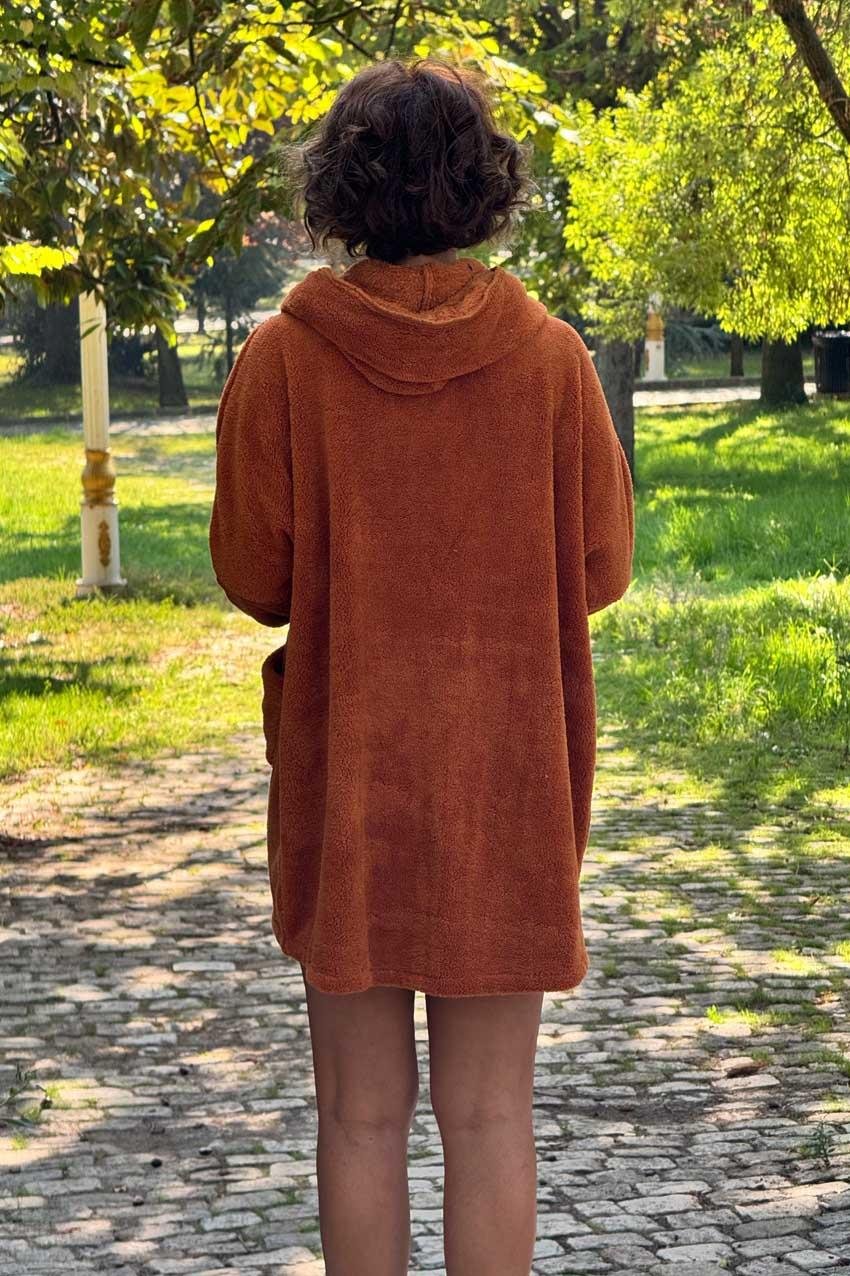 Kiremit Renk Peluş Mont