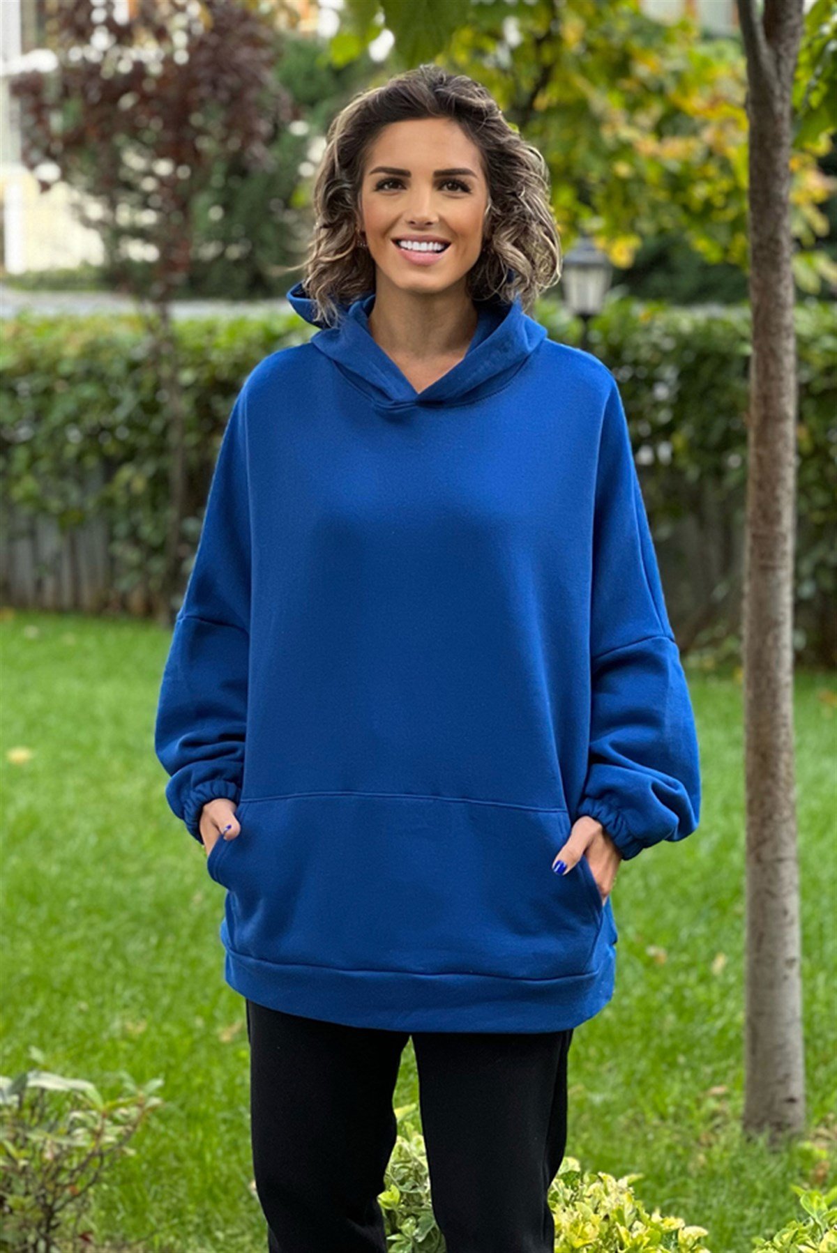 Mavi Renk İçi Polarlı 3 İplik Kalın Sweatshirt