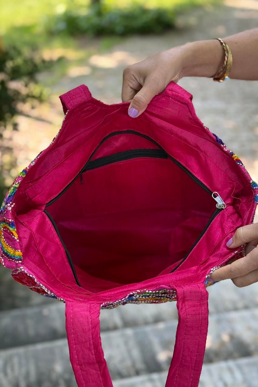 Pembe Filli Aynalı Etnik Çanta