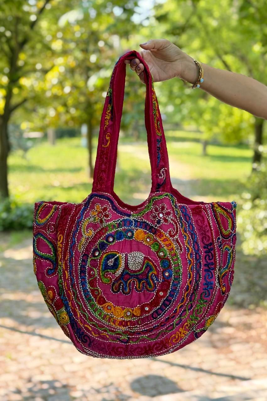Pembe Filli Aynalı Etnik Çanta