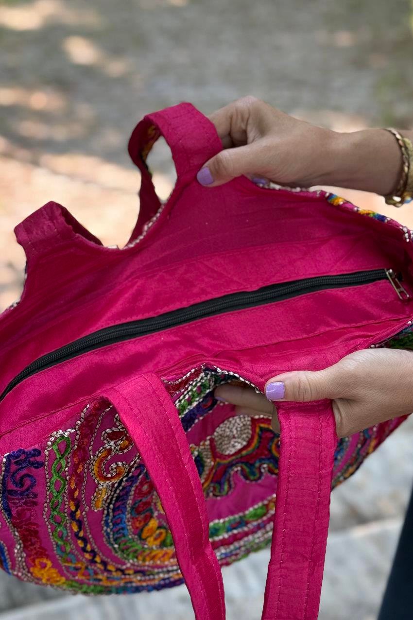 Pembe Filli Aynalı Etnik Çanta