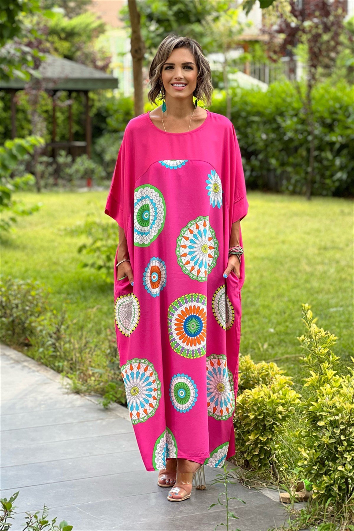 Pembe Mandala Desenli Elbise