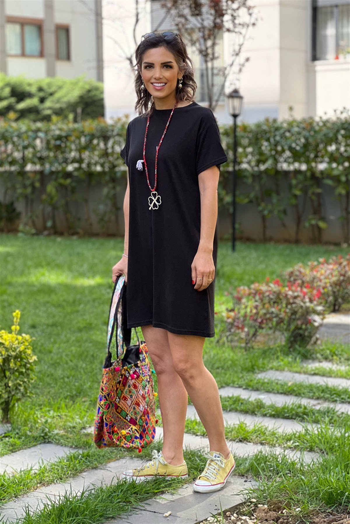 Siyah %100 Organik Pamuk Tunik Elbise