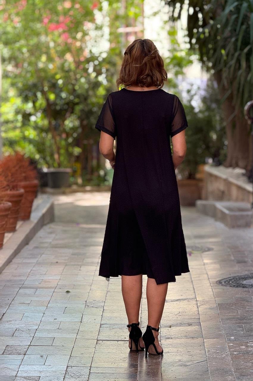 Siyah Gotik Tül Detaylı Elbise