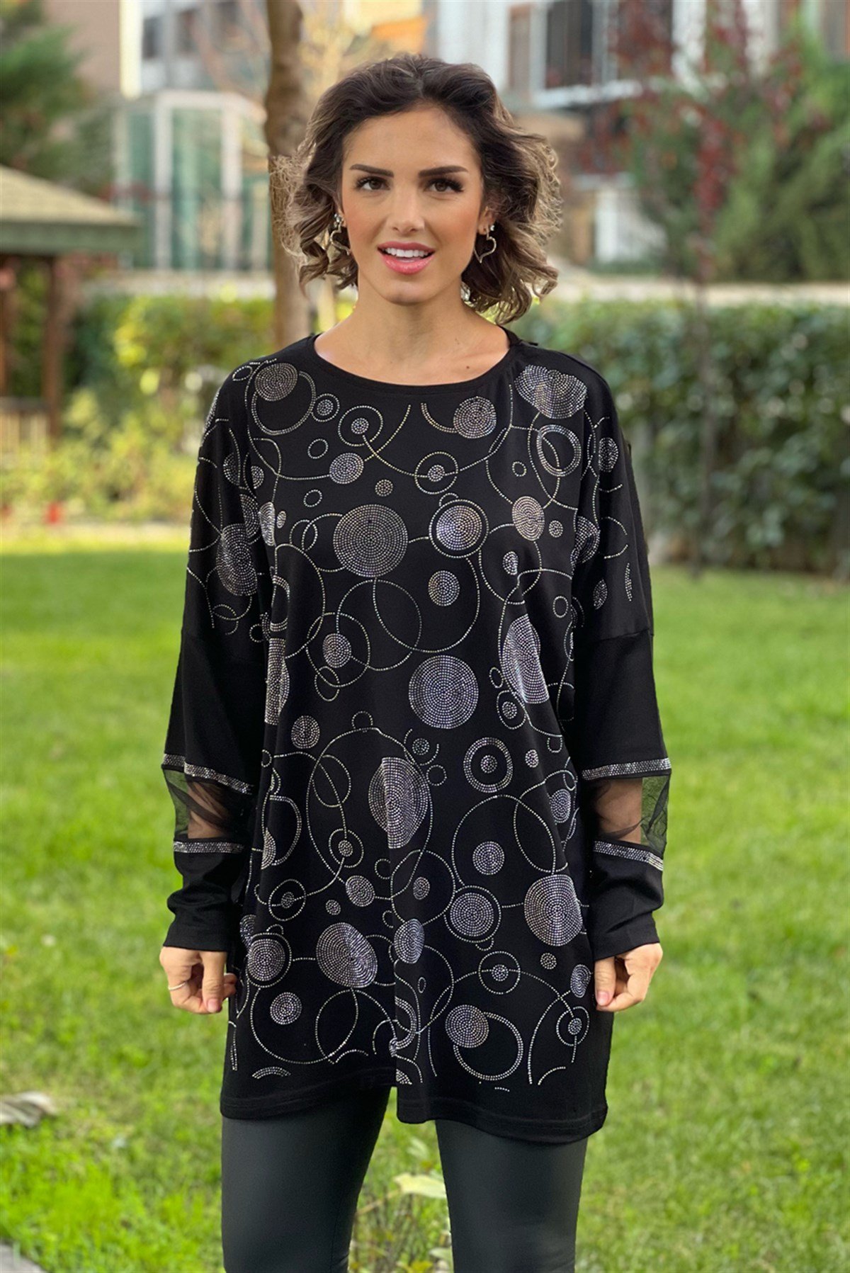 Siyah Helezon Dmc Taşlı Tunik