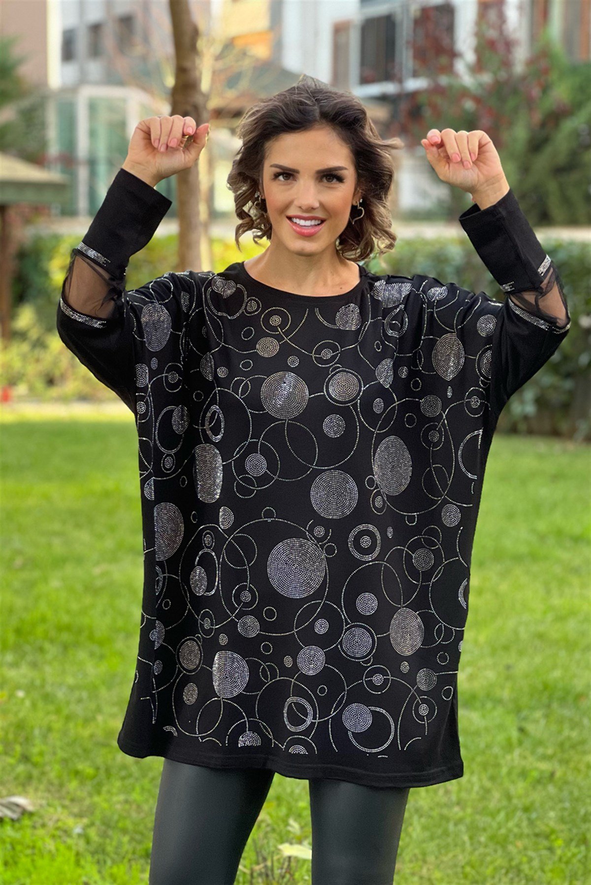 Siyah Helezon Dmc Taşlı Tunik