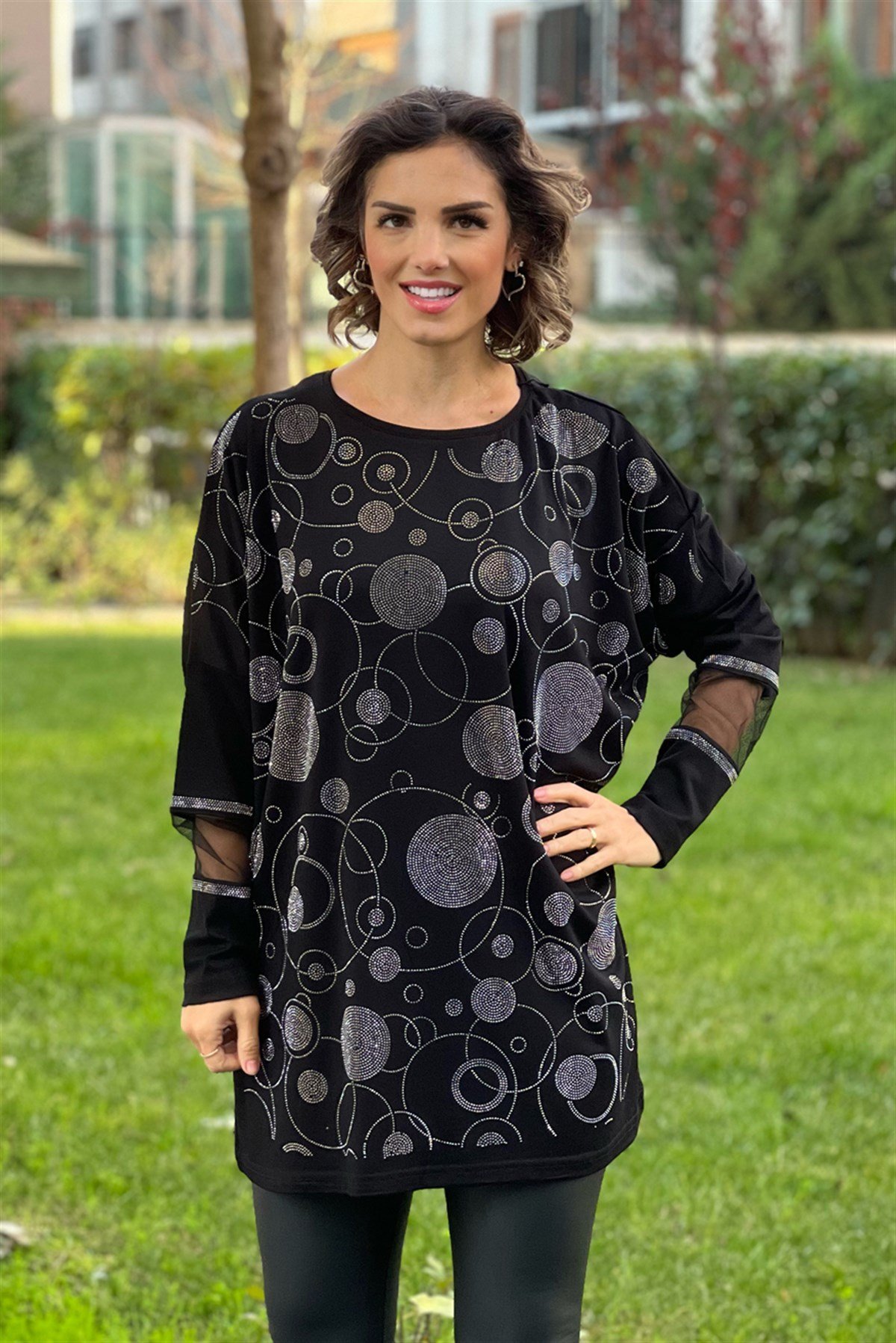 Siyah Helezon Dmc Taşlı Tunik