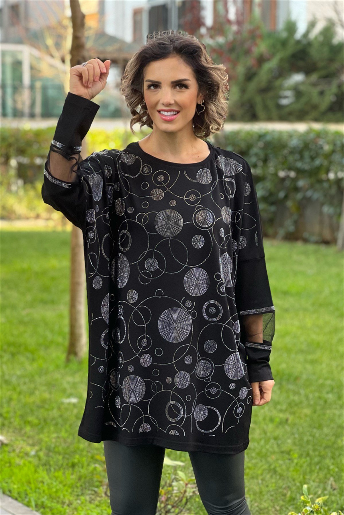 Siyah Helezon Dmc Taşlı Tunik