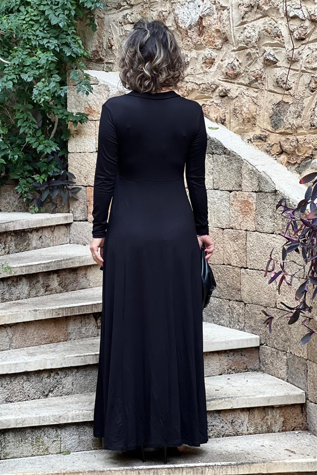 Siyah Juliet İnce ve Uzun Boylu Gösteren Elbise