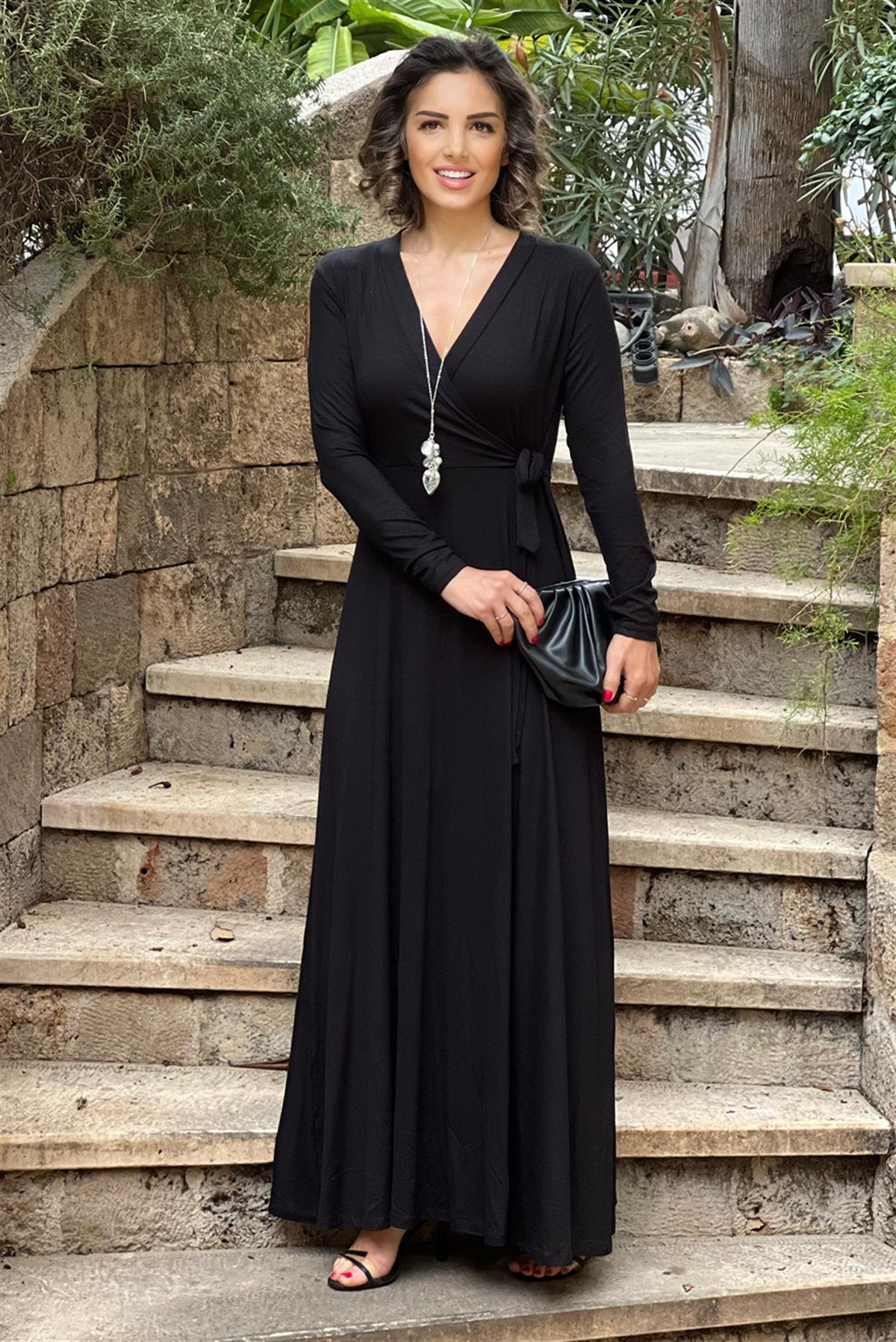 Siyah Juliet İnce ve Uzun Boylu Gösteren Elbise