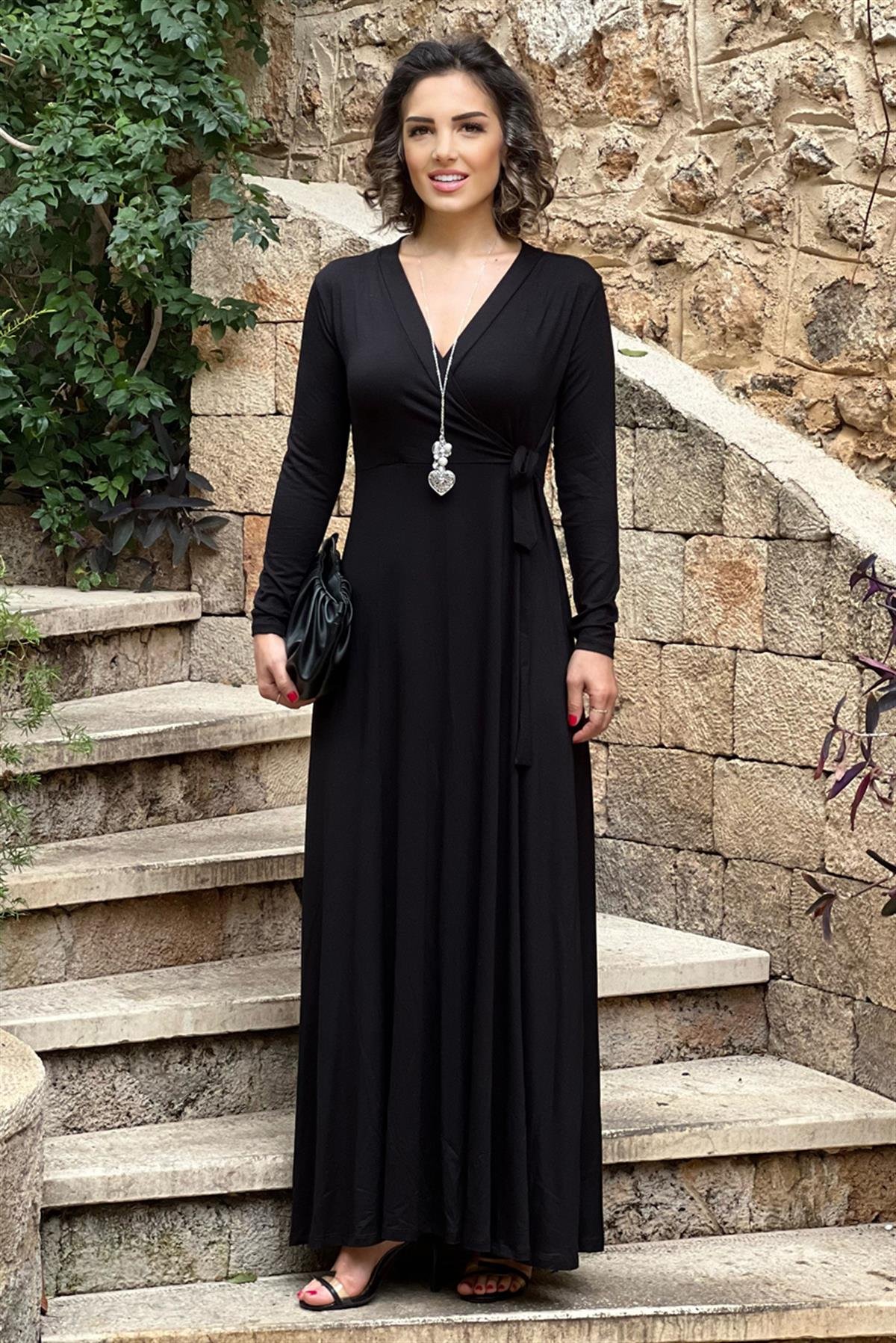 Siyah Juliet İnce ve Uzun Boylu Gösteren Elbise