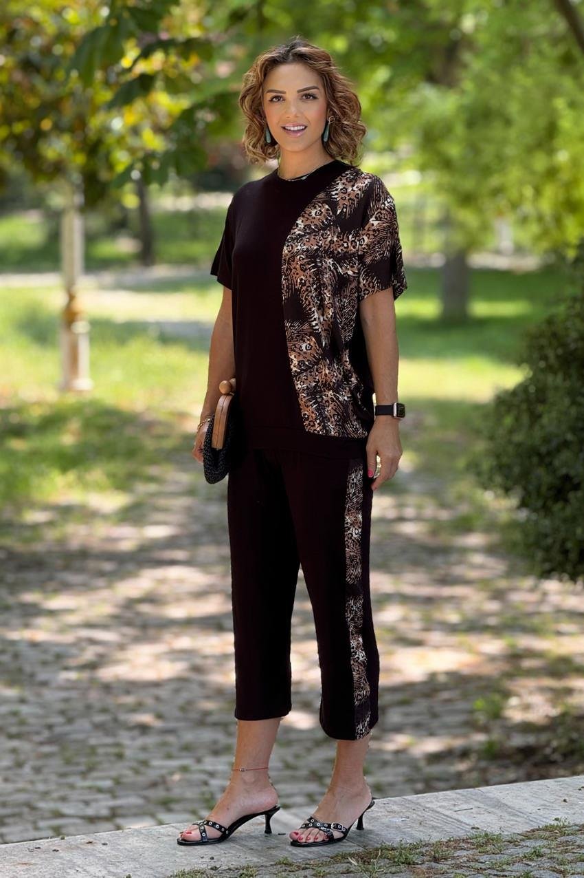 Siyah Kaplan Desenli Pamuklu Kapri Takım