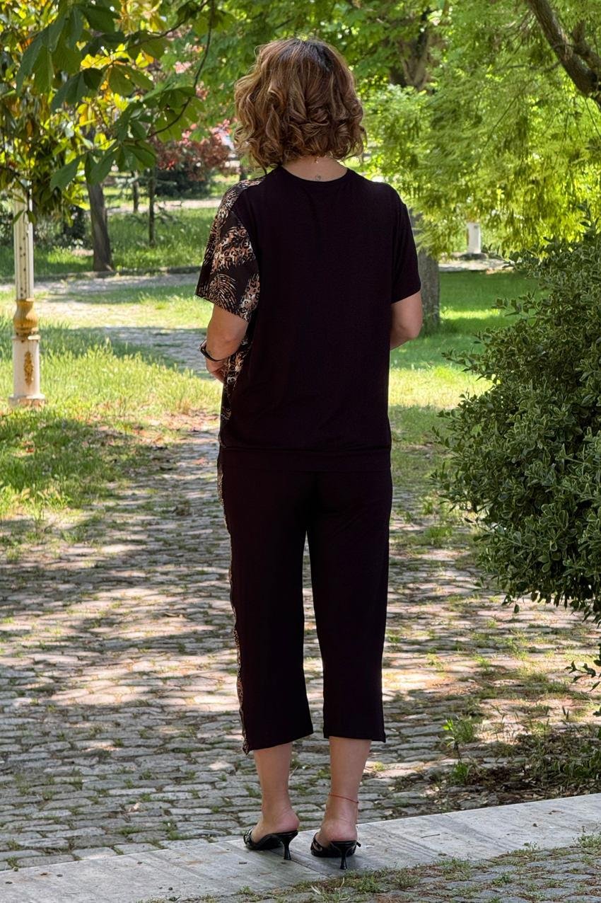 Siyah Kaplan Desenli Pamuklu Kapri Takım