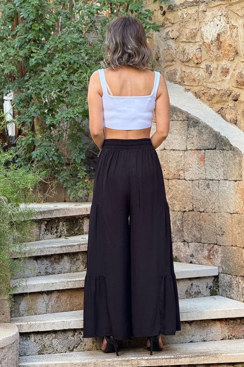 Siyah Piliseli %100 Pamuk İtalyan Pantolon Etek
