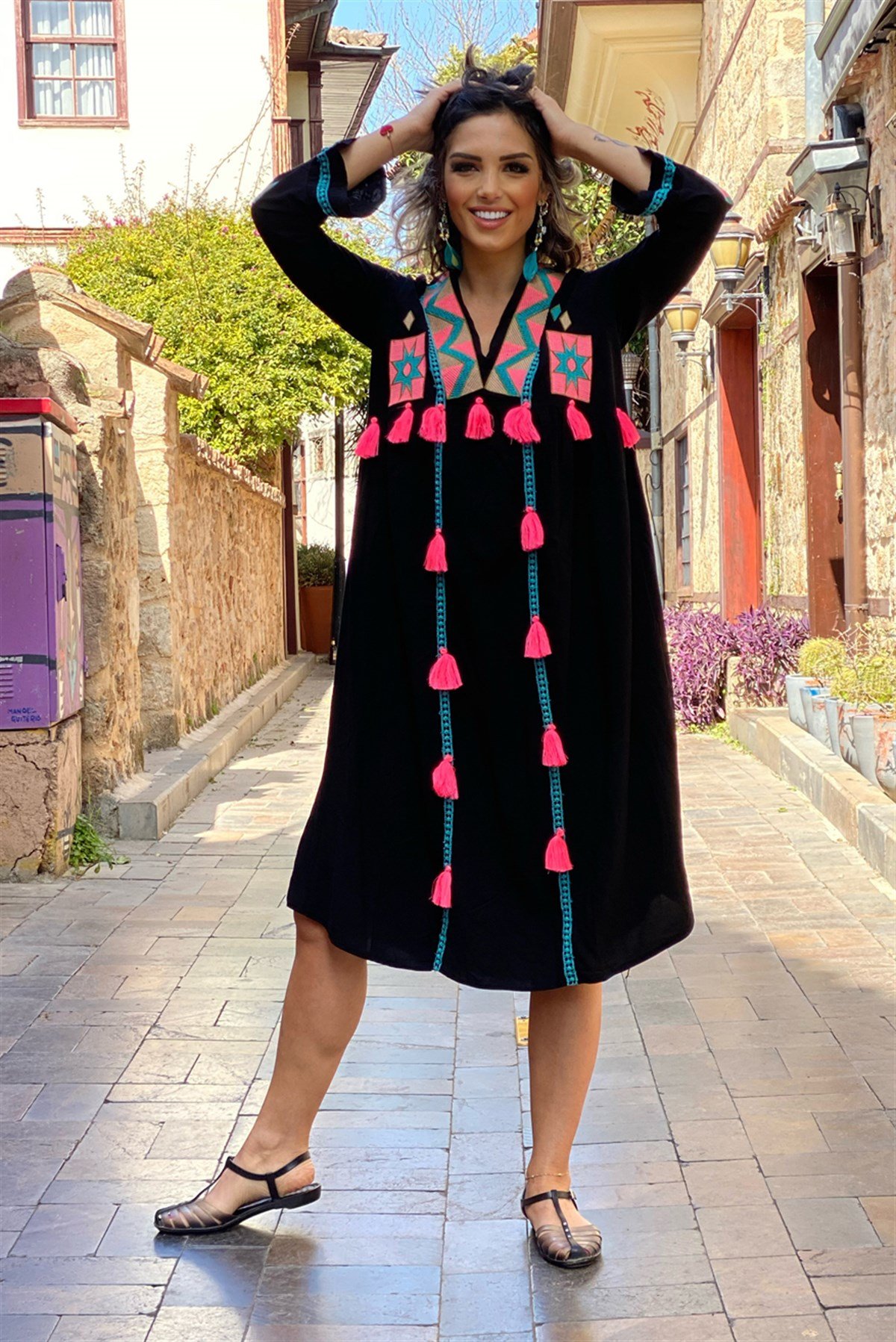 Siyah Renk Mykonos Elbise