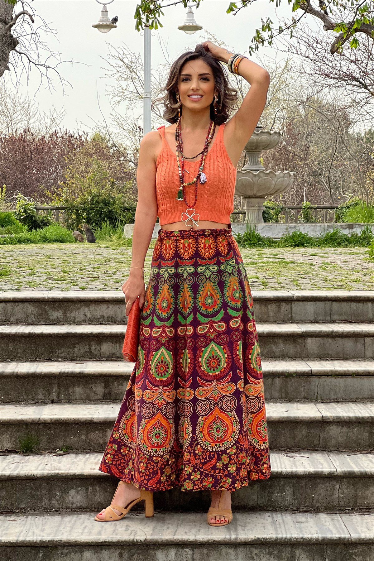 Yeni Şal Desenli %100 Pamuk Otantik Etek