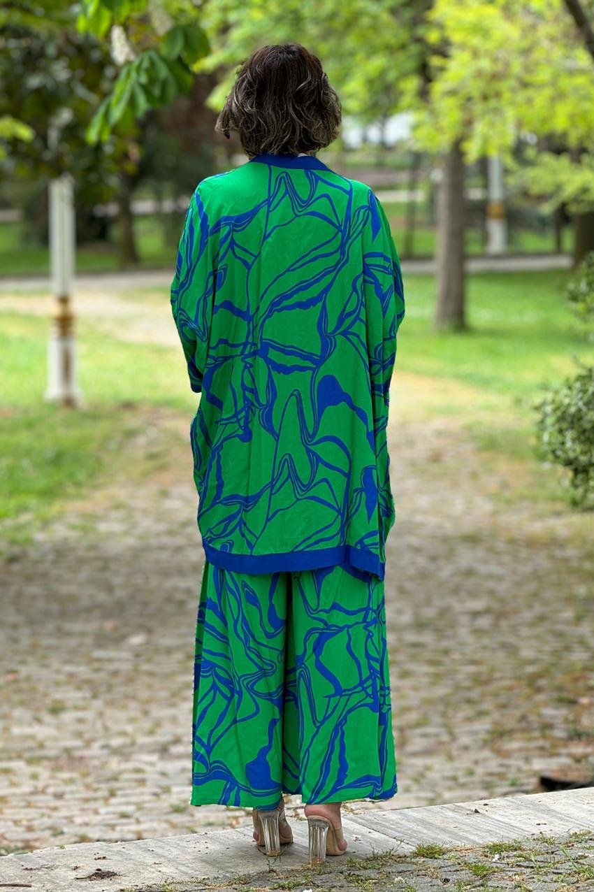 Yeşil Deseli 3 Lü Takım - Pantolon Bluz Ceket