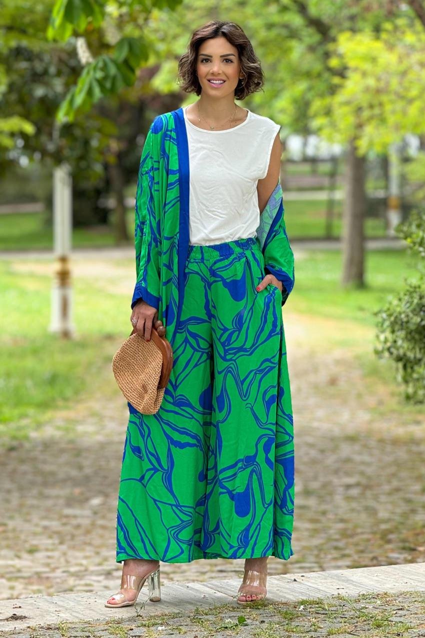 Yeşil Deseli 3 Lü Takım - Pantolon Bluz Ceket