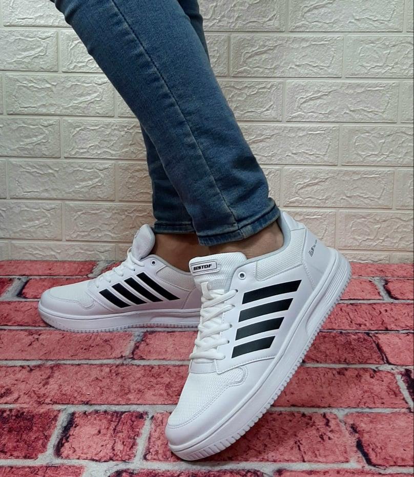 Bestof 074 Beyaz-Siyah Sneaker Düz Taban Hafif Rahat Spor Çift Ayakkabısı