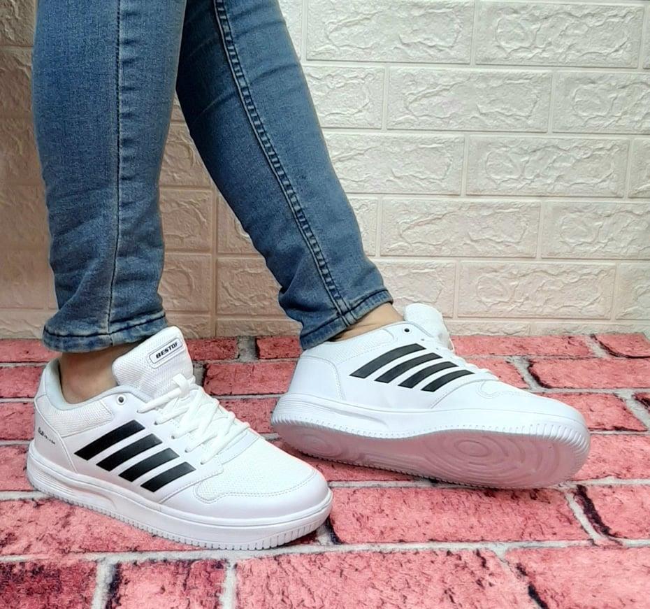 Bestof 074 Beyaz-Siyah Sneaker Düz Taban Hafif Rahat Spor Çift Ayakkabısı